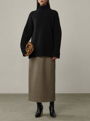 High Waist Houndstooth Midi Skirt