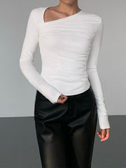 Asymmetrical Patchwork Ribbed Knit Ruched Mesh Top