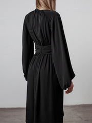 Bow Puffy Sleeve Chiffon Midi Dress