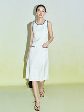 Tweed Sleeveless Contrast Trim Split Midi Dress
