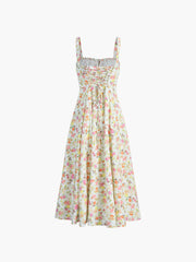 Back Straps Floral Print Cami Midi Dress