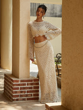 Cotton Blends Hollow Maxi Skirt Without Belt