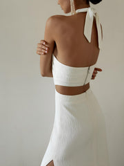 Crisscross Cutout Halter Split Knit Long Dress