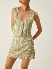 Printed Set Top With Mini Skirt Set