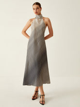 Striped Halter Backless Midi Dress