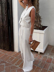 Stripe Vest With Loose Long Pants