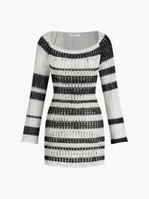 Long Sleeve Contrast Trim Sweater Dress