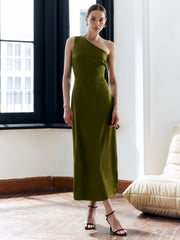 Satin Asymmetrical Backless Slim Dress