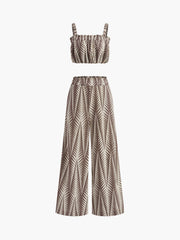 Geometric Print Wide Leg Pants Set