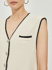 Metal Button Contrast Trim Sweater Vest