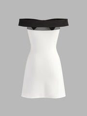 Contrast Bow Off Shoulder Slim Dress