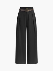 Plain Pleated Pants With Belt