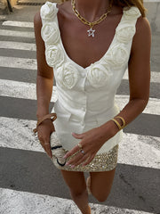Rosette Button Tank Top
