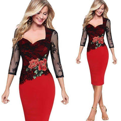 Elegant Vintage Floral Lace Women's Pencil Dress