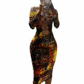 Full Sleeves Leopard Printed Dress for Women