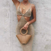 Sexy Backless Maxi Dress with Spaghetti Straps and Cutouts