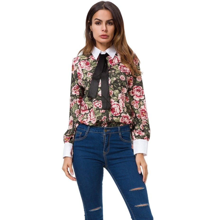 Women's Floral Printed Long Sleeve Blouse