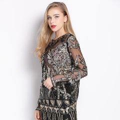 Women's Silver Leaf Sequined Blouse