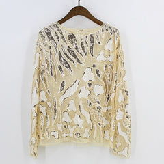 Women's Silver Leopard Sequined Blouse