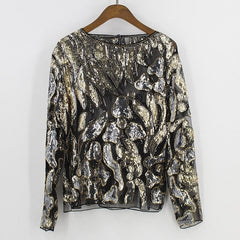 Women's Silver Leopard Sequined Blouse