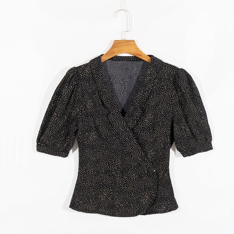 Women's Casual Dotted Short Sleeved Shirt