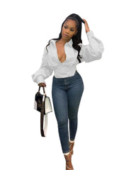 Women's Deep V-Neck Vintage Blouse