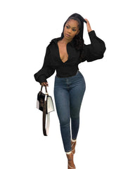 Women's Deep V-Neck Vintage Blouse
