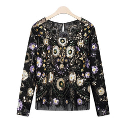 Women's Sequined Floral Pattern Blouse
