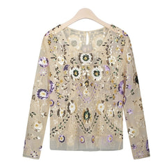 Women's Sequined Floral Pattern Blouse