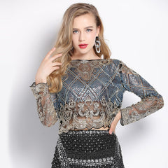 Women's Geometric Pattern Sequined Crop Top