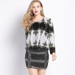 Women's Sequined Ornamental Pattern Blouse