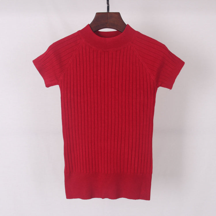 Women's Casual Knitted Short Sleeved Blouse