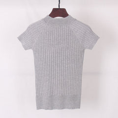 Women's Casual Knitted Short Sleeved Blouse