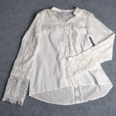 Untamed White Lace V-Neck Cotton Blouse for Women