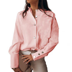 Women's Loose Stand Collar Long Sleeved Blouse