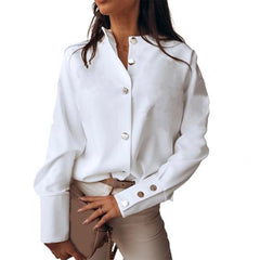 Women's Loose Stand Collar Long Sleeved Blouse