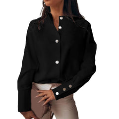 Women's Loose Stand Collar Long Sleeved Blouse