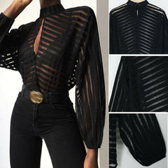 Women's Long Sleeved Striped Blouse