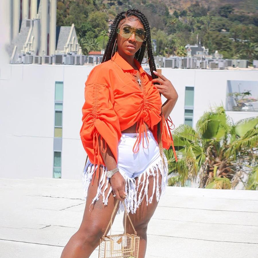 Drawstring Puff Sleeve Shirt