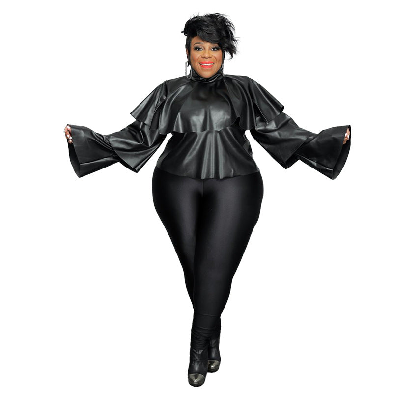 Turtleneck Ruffle Sleeve Blouse