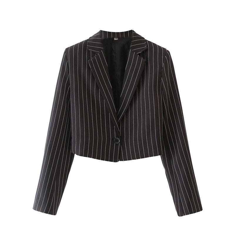 Women's Casual Striped Single Button Short Blazer