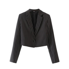Women's Casual Striped Single Button Short Blazer