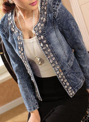 Stylish Denim Blazer with Rhinestones
