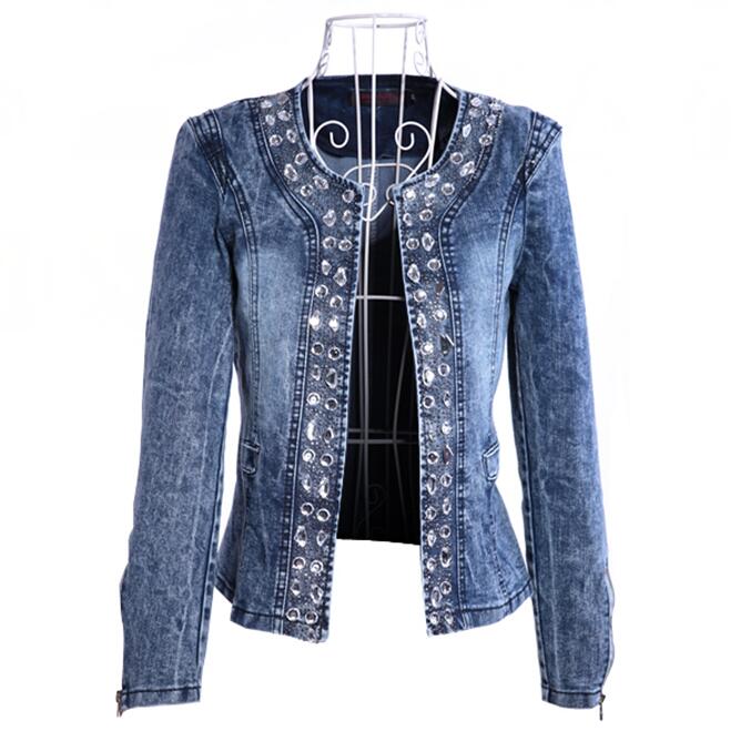 Stylish Denim Blazer with Rhinestones