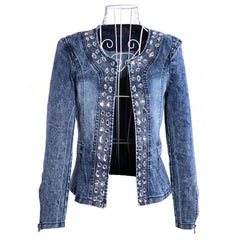 Stylish Denim Blazer with Rhinestones