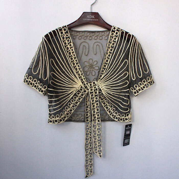 Vintage Handmade Transparent Embroidered Women's Bolero