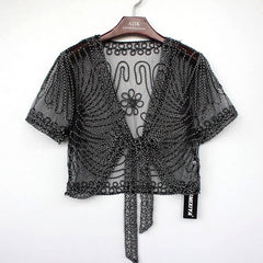 Vintage Handmade Transparent Embroidered Women's Bolero