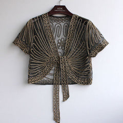 Vintage Handmade Transparent Embroidered Women's Bolero