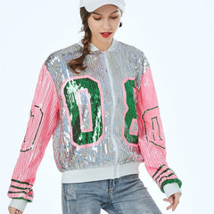 Women's Retro Style Sequined Bomber Jacket
