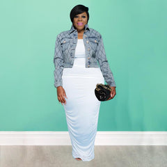 Plus Size Long-Sleeved Denim Jacket